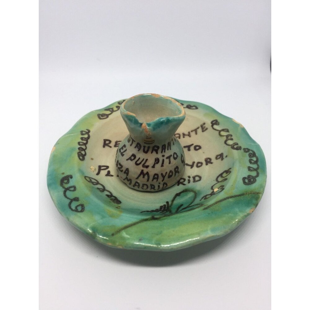 Vtg 1965 Handmade Ceramic Mini Dish & Pitcher Restaurant El Pulpito Plaza Mayor